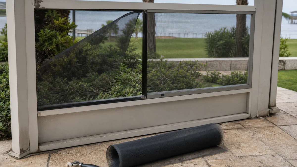 Screen repair service example for a St. Augustine porch opening